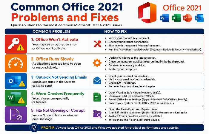 Common Office 2021 Problems and Fixes