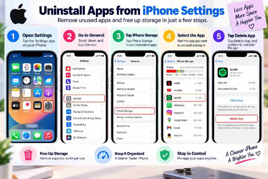 uninstall apps from iphone settings